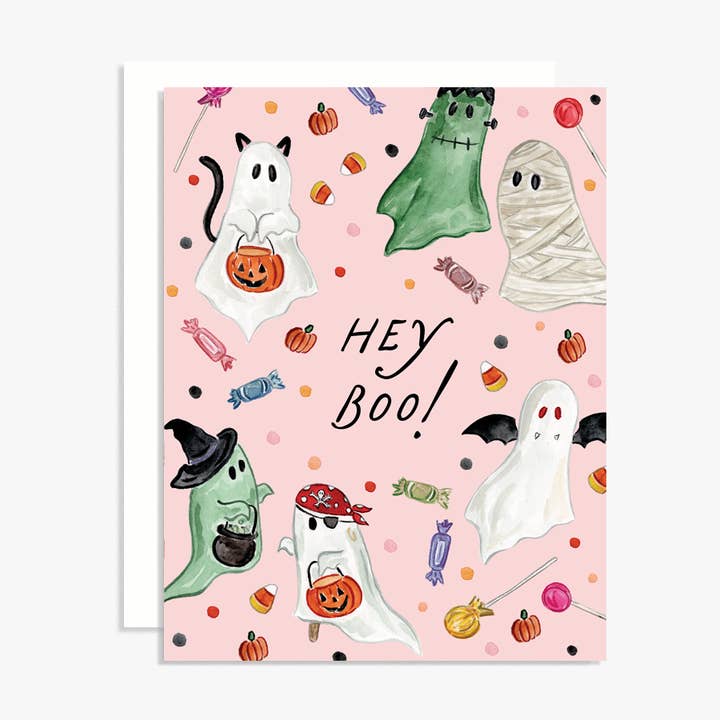 Hey Boo Ghosts Halloween Greeting Card for wholesale by The Scribblist