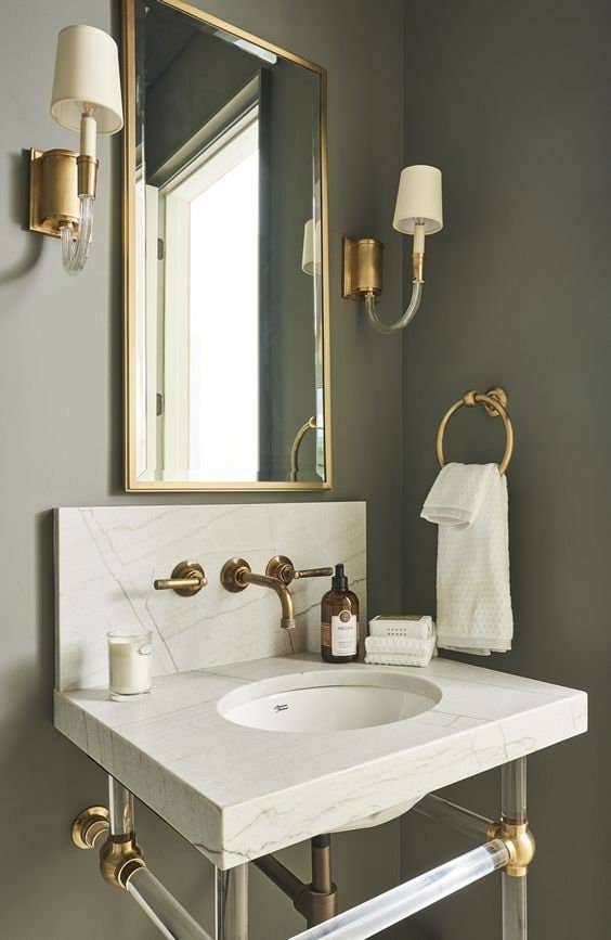 LuxHoldups - Wholesale Bathroom Accessory Set - Custom Lucite Brass Pedestal Bathroom Vanity with Sink2