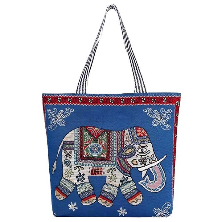 White Elephant Embroidery Eco Canvas Tote Bag for wholesale by Diacly