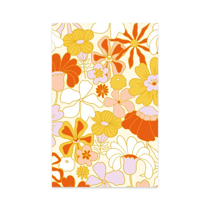Mini card - gift tag pattern illustration retro flowers for wholesale by Muchable