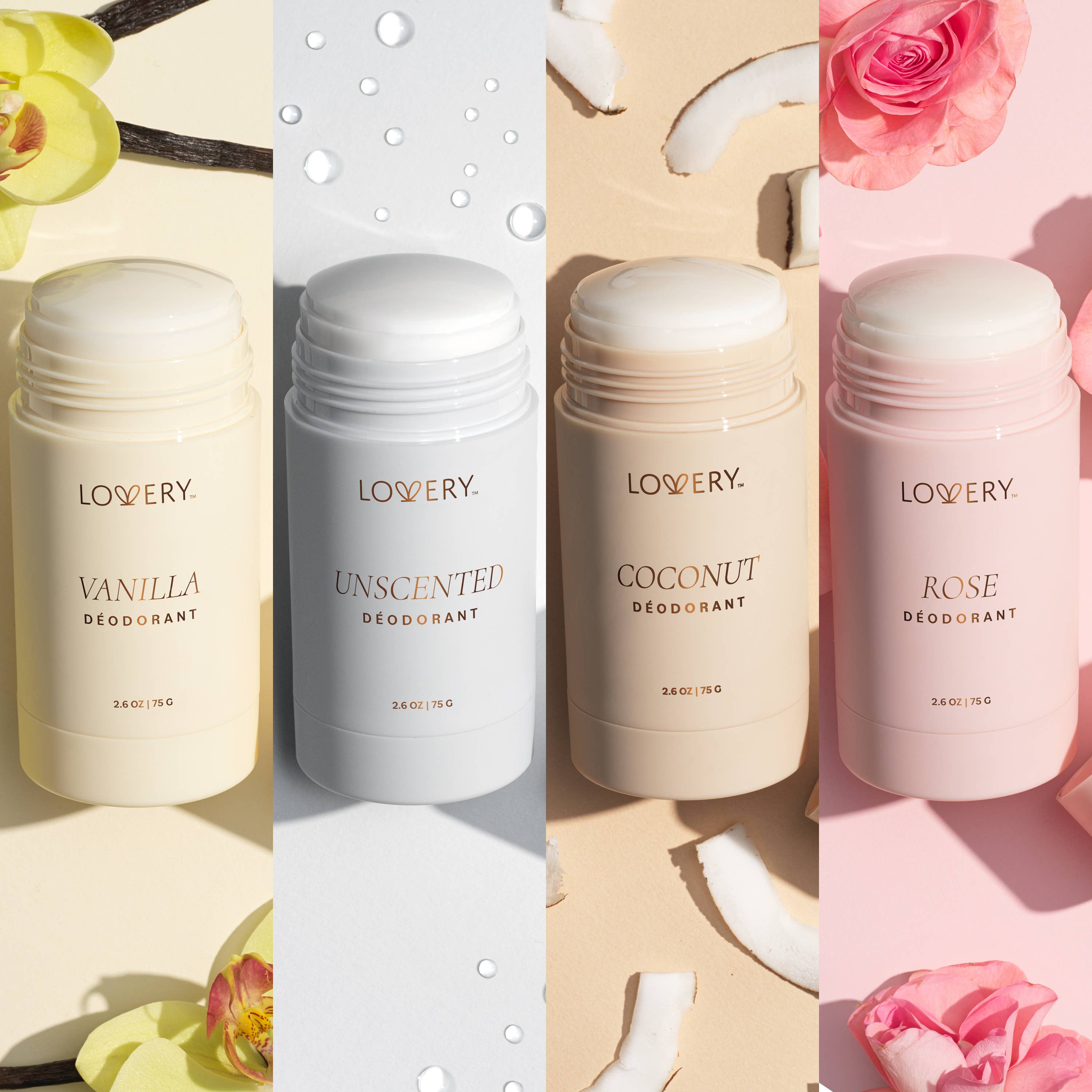 Lovery - Wholesale Deodorant - Women's - Vanilla, Coconut, Rose, Womens Unscented Aluminum Free - 4pc1