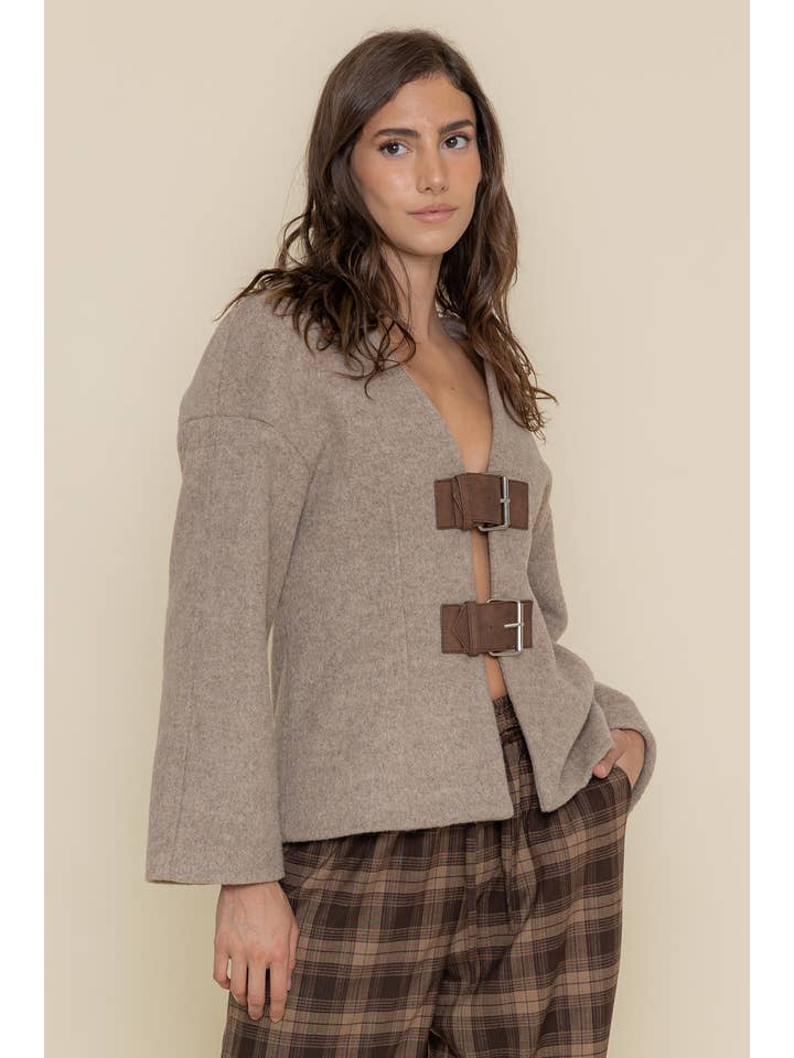 MELANGE MOHAIRT BELTED JACKET- OI6520FO for wholesale on Faire