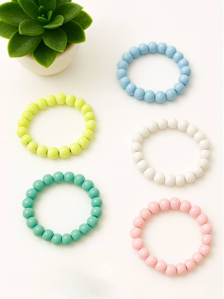 Handmade Wooden Round Bead Stackable Lightweight Bracelet for wholesale by Joyful Jewels by Joyful Blooms