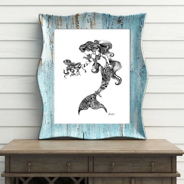 FJ Creations – Impressão artística por atacado – Doodle Mystery Mermaid - Impressão de Belas Artes7