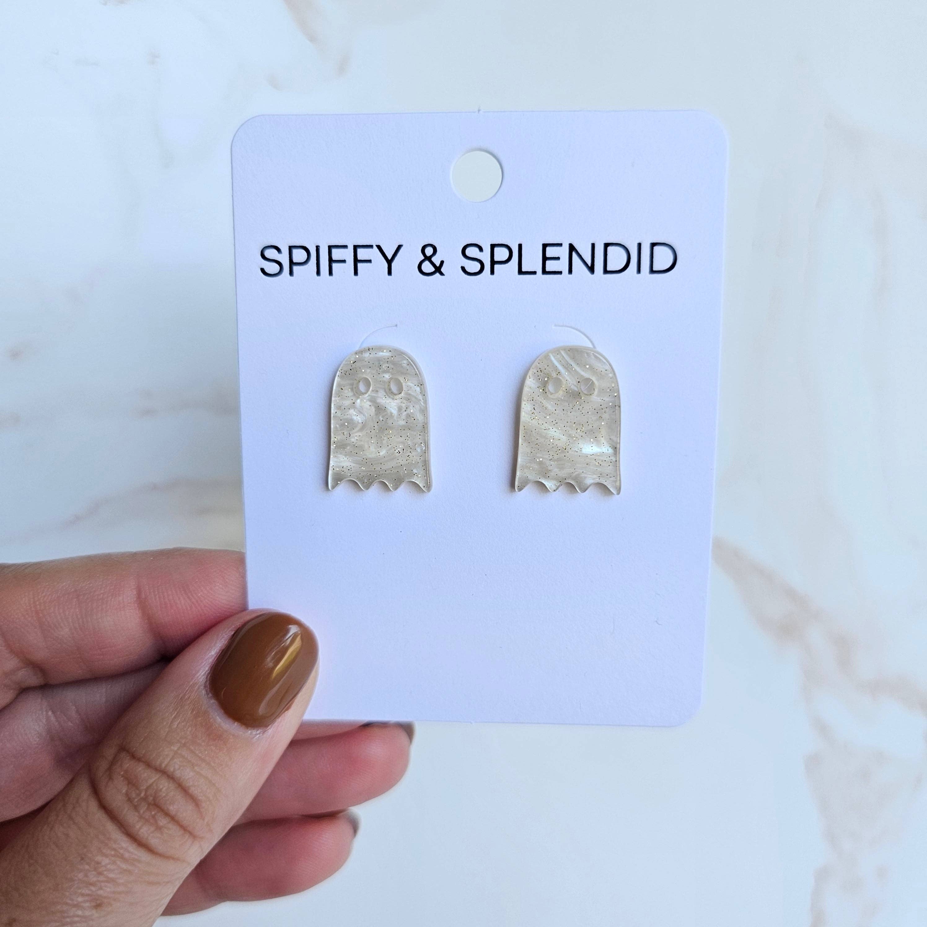 Spiffy & Splendid - Wholesale Stud/Post Earrings - Ghost Studs - White Shimmer // Jewelry, Earrings, Halloween11