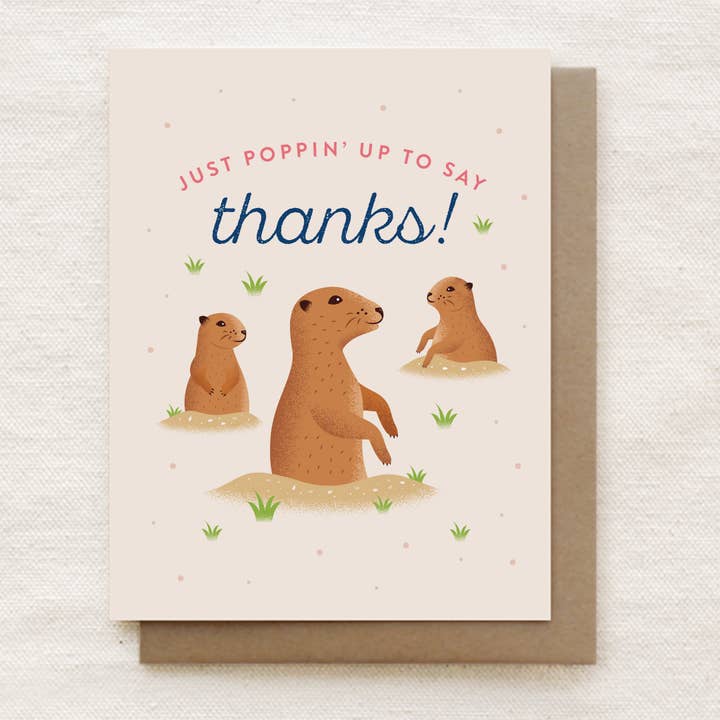 ¡Sólo se levanta para decir gracias! - Tarjeta de agradecimiento de los perros de la pradera para venta al por mayor de Quirky Paper Co.