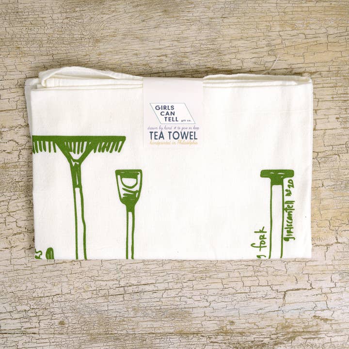 Garden Tools Tea Towel | kitchen | flour sack | dish towels for wholesale by Girls Can Tell