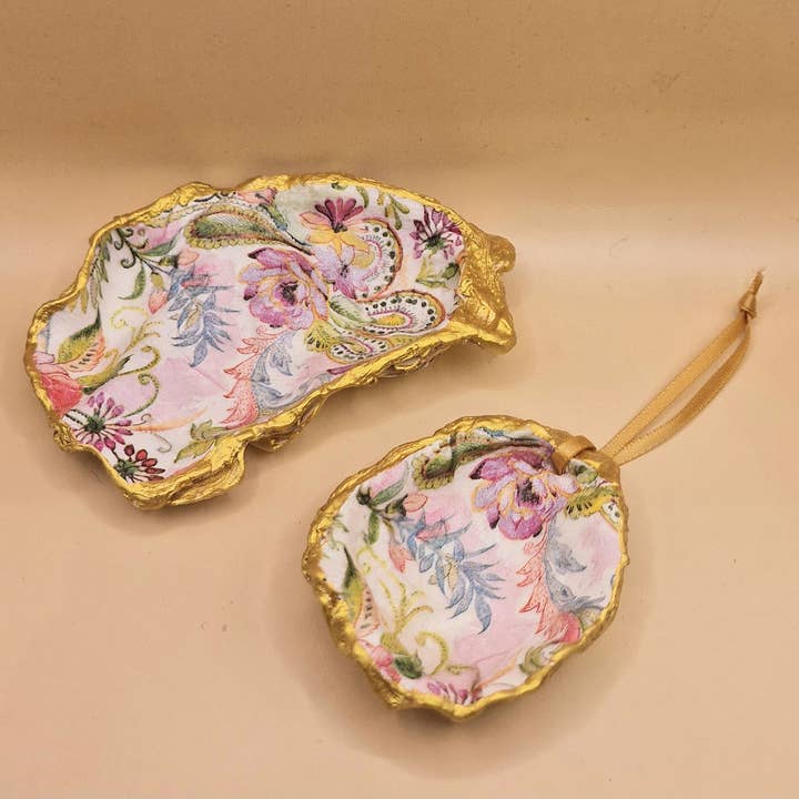 Bee my Oyster - Wholesale Jewelry Dish - 2 x Pink William Morris Shell Trinket Dishes Jewellery Dish