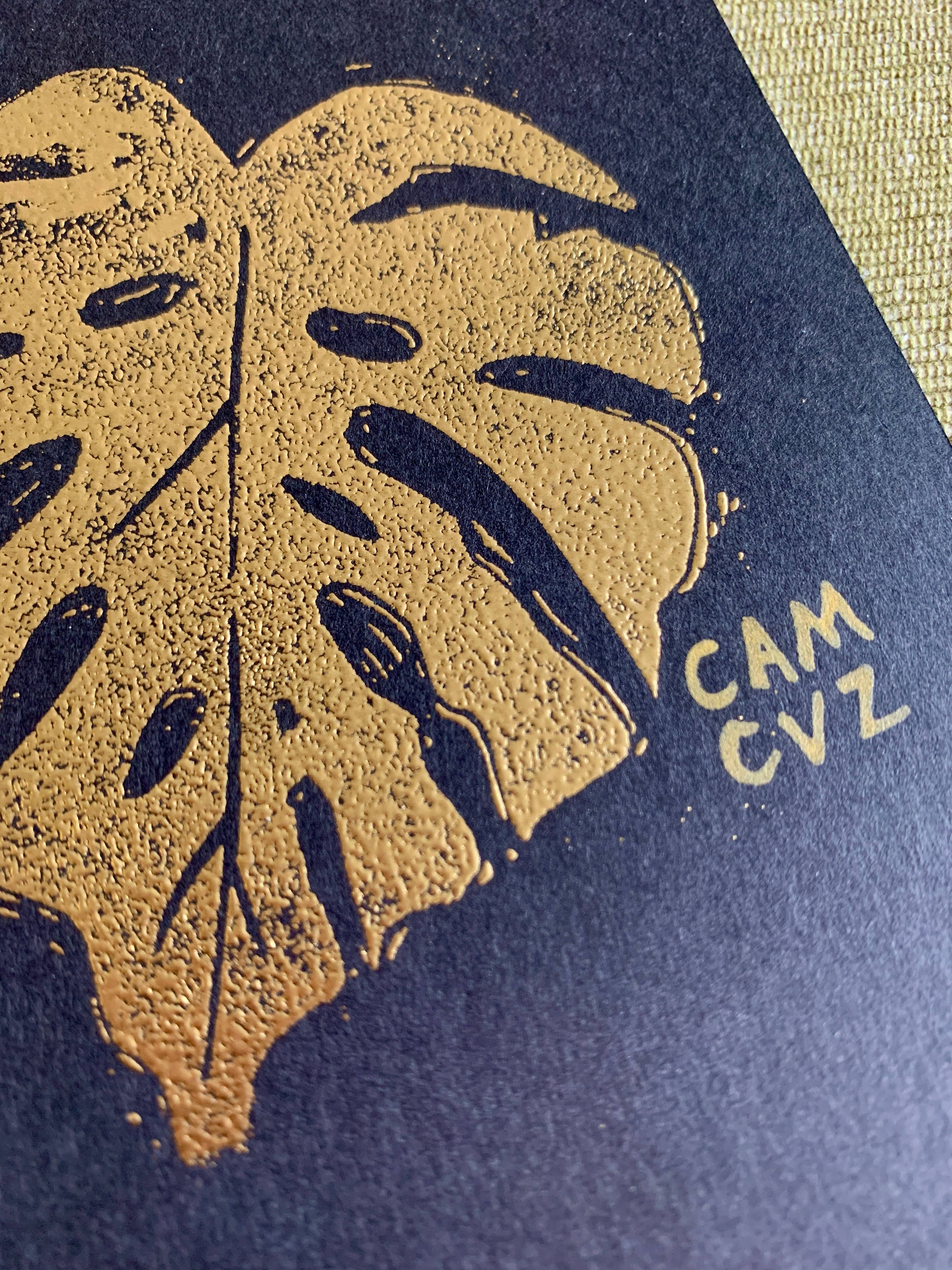 Camille Cauvez illustration et papeterie - Wholesale Wall Art Set - Monstera set of 4 gold linocuts | handmade prints3