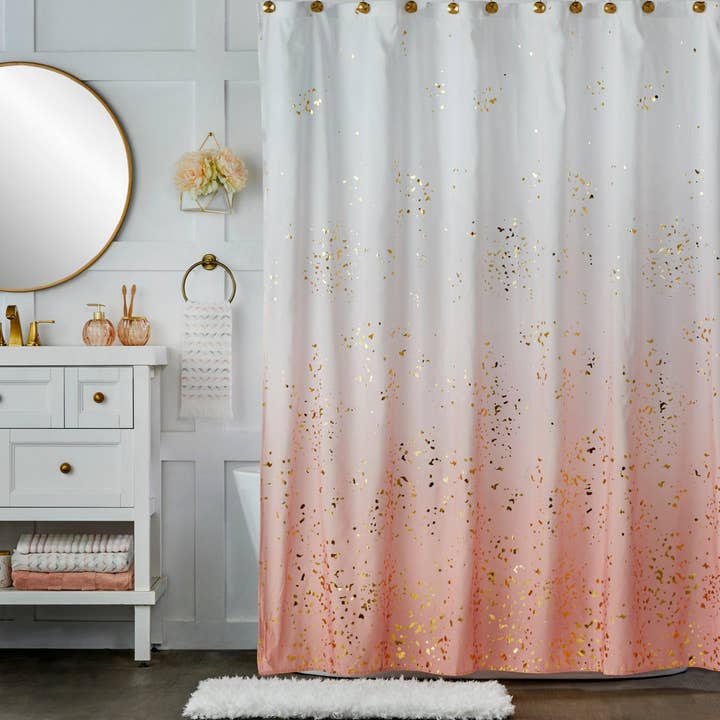 Splatter Fabric Shower Curtain, Pink for wholesale by SKL HOME