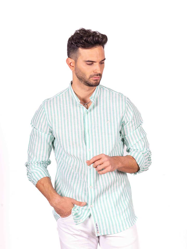 562 STRIPED COTTON LINEN SHIRT for wholesale by Yellow Skin