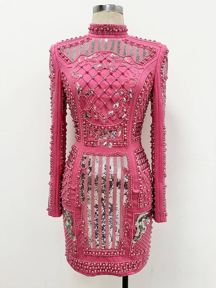 Productseeker – wholesale Klänning - Dam – DR389Y rosa klänning med handpåsydda diamanter och paljetter2