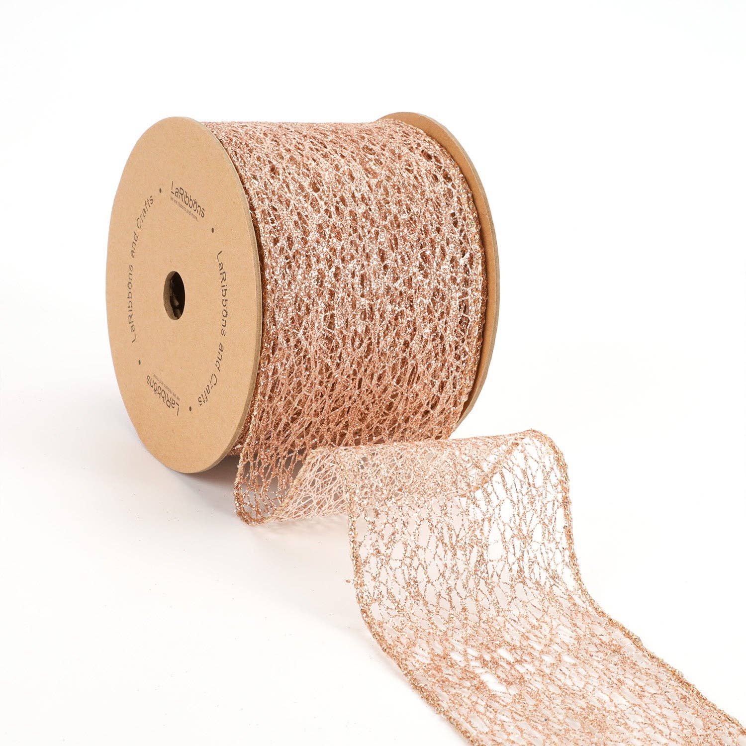 LA Ribbons Wholesale - Vente Ruban – emballage cadeau - Ruban en maille métallique 3" | Or rose | Rouleau de 10 yards0