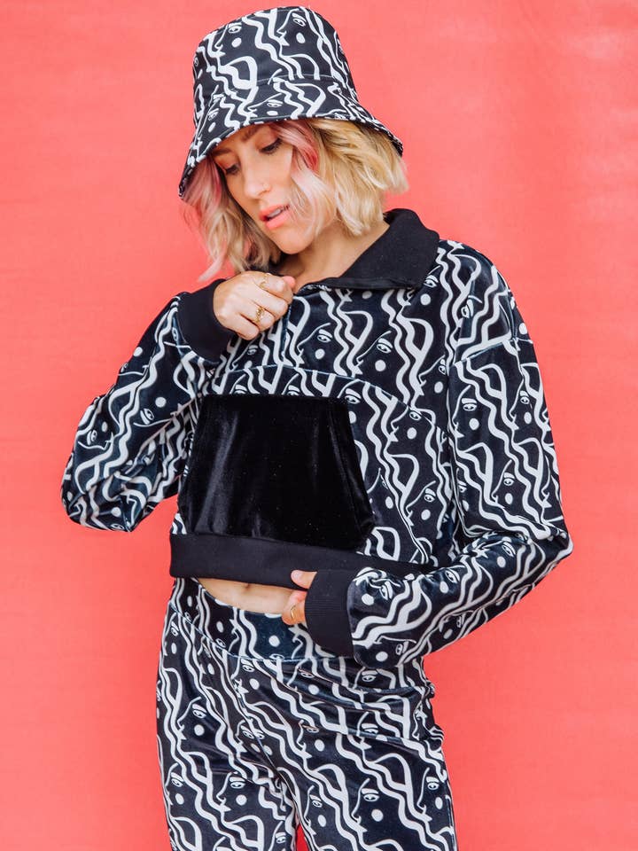 Velvet Half Zip Track Suit Top - Waterfall Woman for wholesale by Dazey L.A.