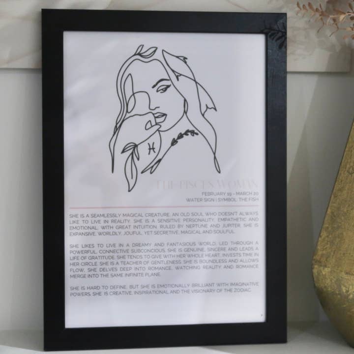 Pisces Zodiac Framed Print (A4) for wholesale by By Laura Henao