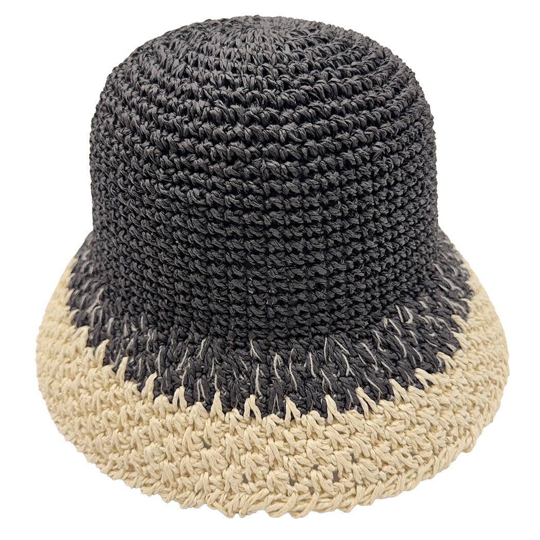 Fashion City - Wholesale Bucket Hat - Women's - Two Tone Color Block Straw Bucket Hat3