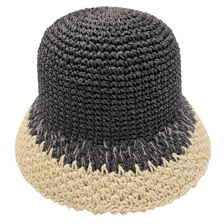 Fashion City - Wholesale Bucket Hat - Women's - Two Tone Color Block Straw Bucket Hat3