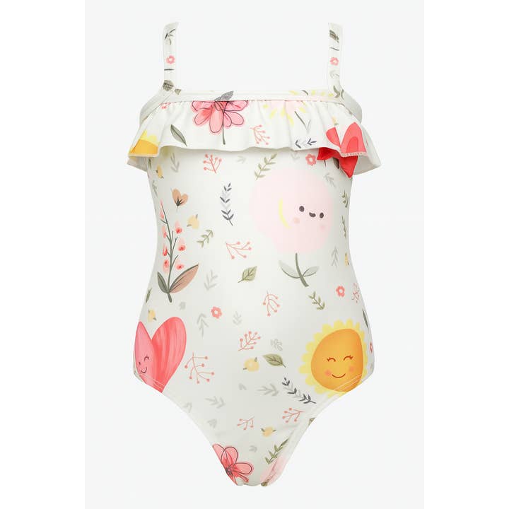 Ivory Flower One-Piece Toddler Girl Swimsuit for wholesale by Fennco Styles