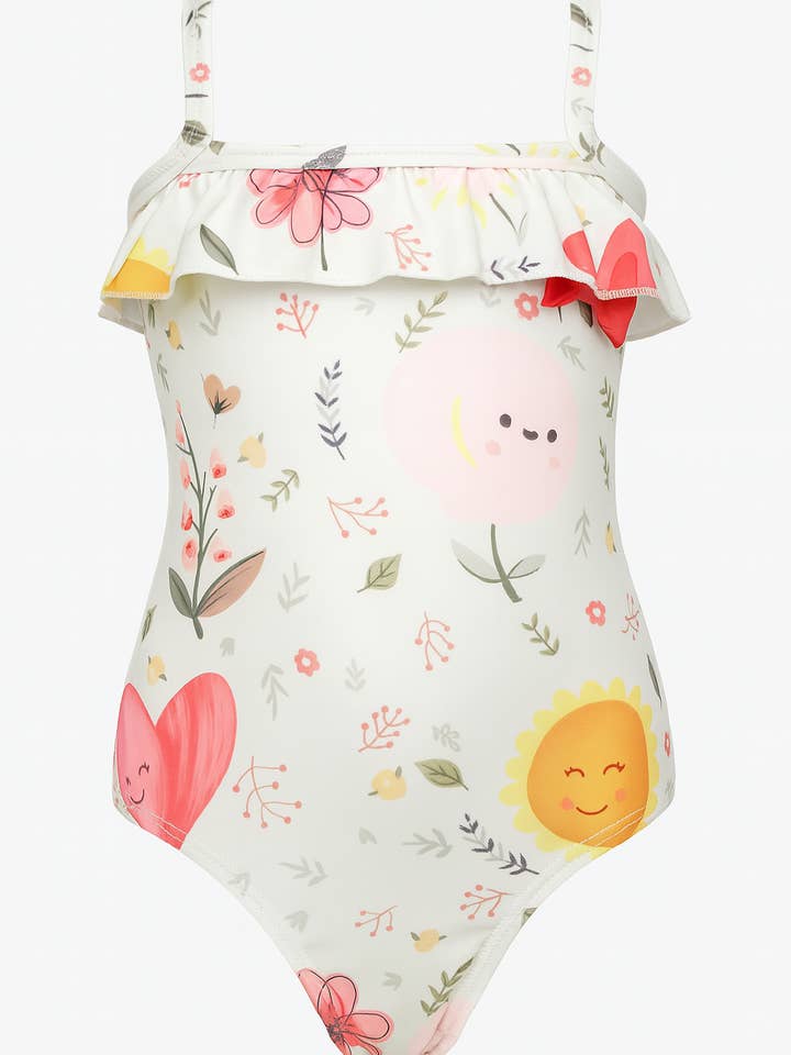 Fennco Styles - Wholesale One Piece Swimsuit - Kids - Ivory Flower One-Piece Toddler Girl Swimsuit