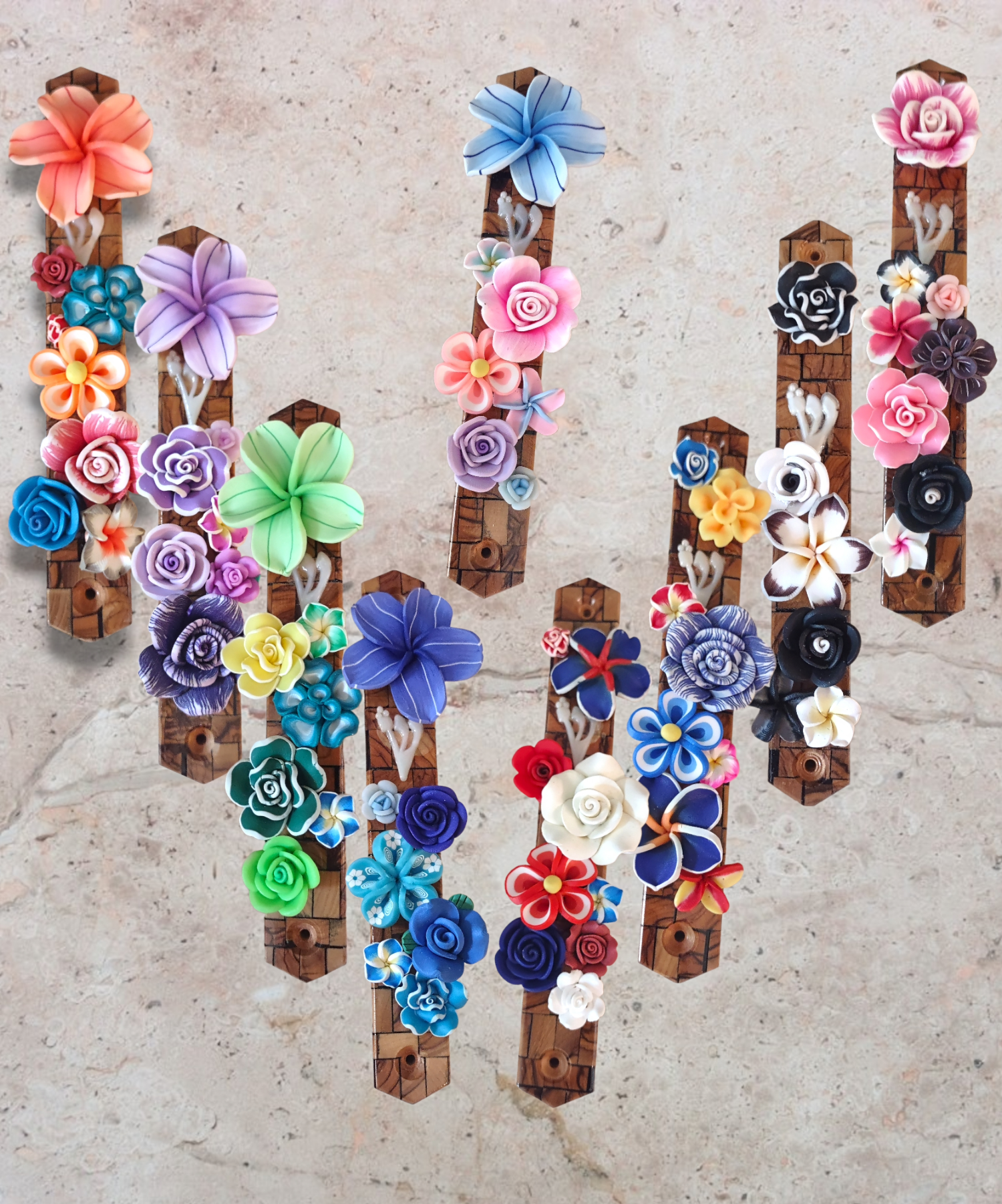 Eclectic Judaica - Wholesale Decorative Tabletop Object - Olive Wood Mezuzah with Flowers7