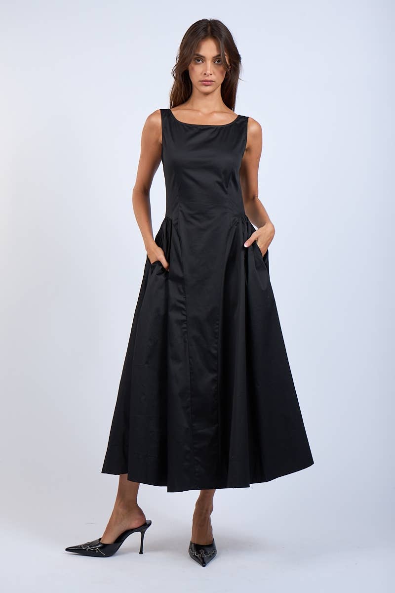 Sky to Moon - Vente Robe – femme - ROBE MIDI ÉVASÉE À ENCOLURE BATEAU EN FORME DE U DE COULEUR UNIE9