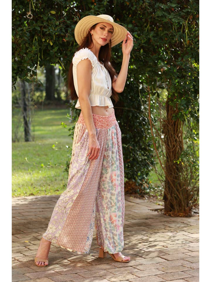 Sacred Threads - Wholesale Pants - Women's - Rosy Mosaic Patchwork Palazzo Pants