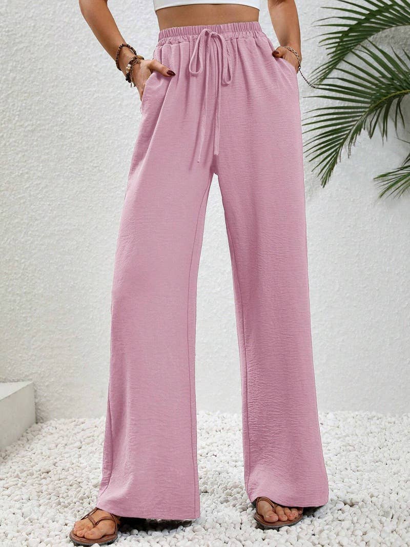FULL TIME PURCHASE - Vente Pantalon – femme - Pantalon décontracté polyvalent uni à jambes larges et longueur au sol4