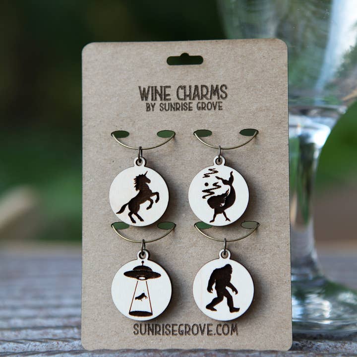 Mythical Creatures wijnglazen bedeltjes, set van 4 voor wholesale door Sunrise Grove