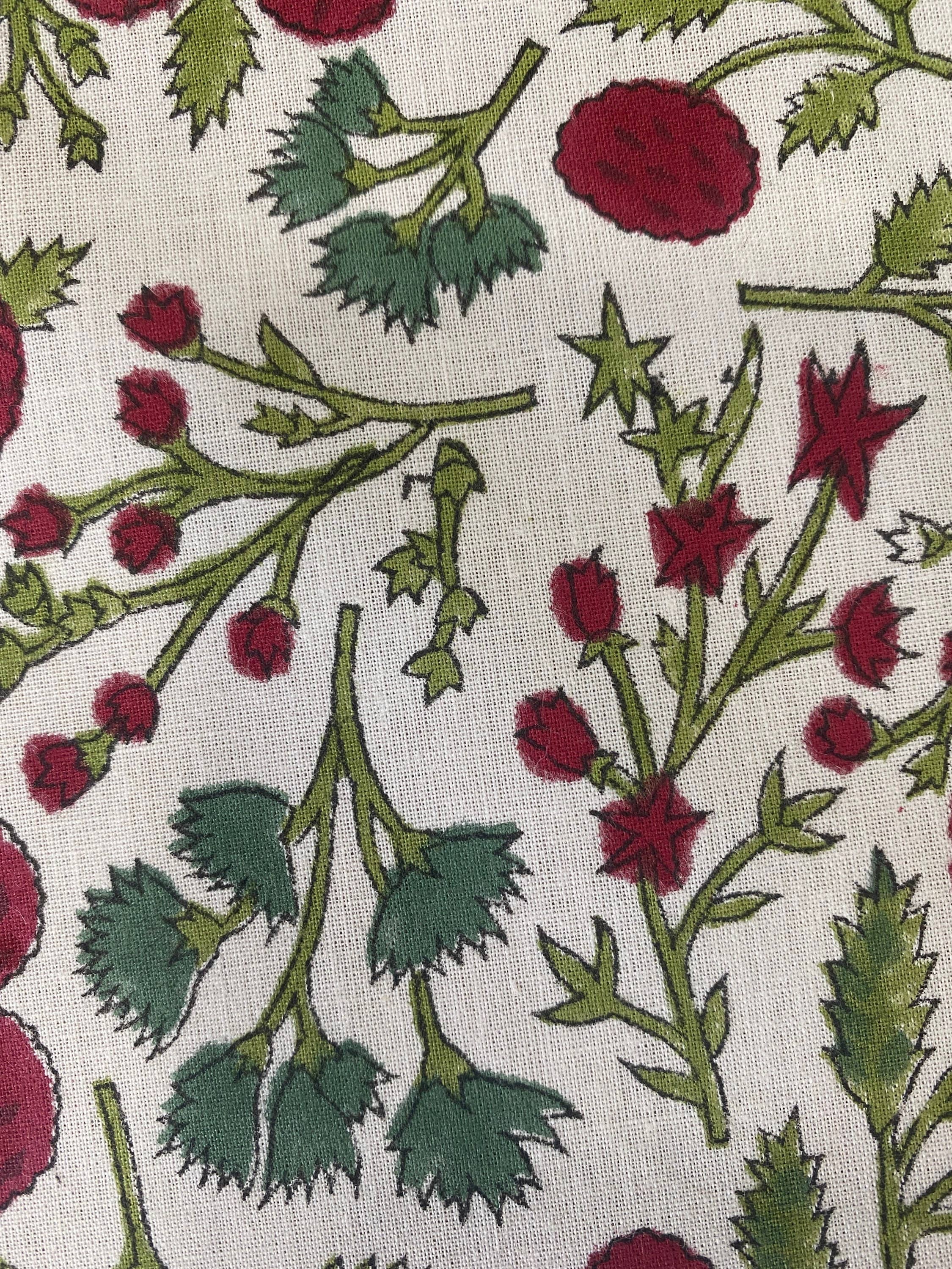 Fabricrush - Vendita all'ingrosso Tovaglie - Tovaglia in cotone con stampa a blocchi di colore rosso granato verde smeraldo2