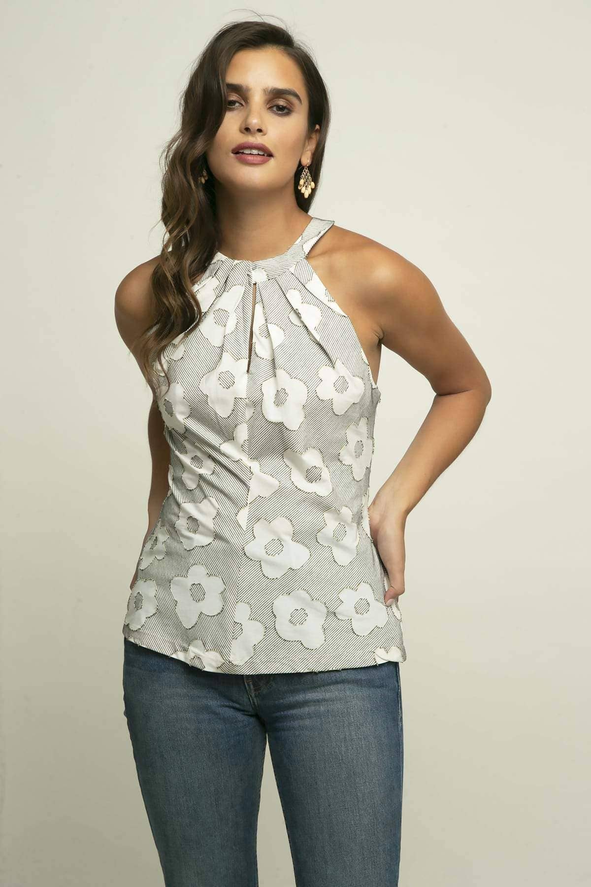 Eva Franco - Wholesale Blouse - Dames - Ella Top - Ronde Cake Bloemen Halter Hals1