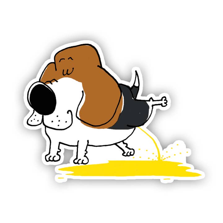 Peeing Beagle Sticker for wholesale by An Open Sketchbook