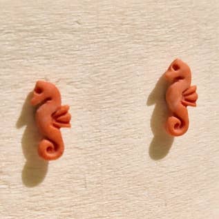 Handmade Polymer Clay Seahorse Hypoallergenic Stud Earrings for wholesale by Green Grove Designs