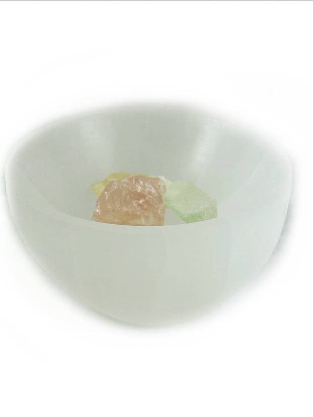 Polished Selenite Charging Crystal Bowl with Loose Crystals for wholesale by Ariana Ost
