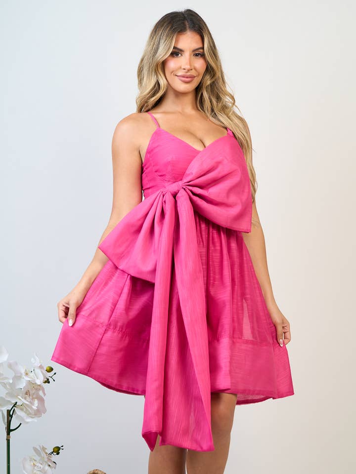 MINIVESTIDO DE ORGANZA LISO CON LAZO Y BOLSILLOS para venta al por mayor de Hesperus