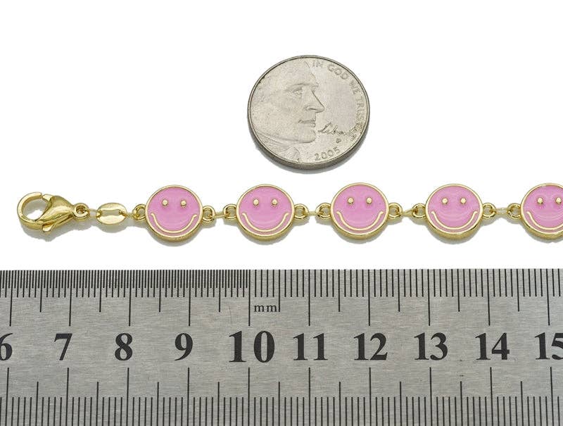 BestBeads&Beyond - Venta al por mayor Pulseras de abalorios/colgantes - Pulsera Ajustable con Cara Sonriente de Esmalte Dorado, Sku#JL1521