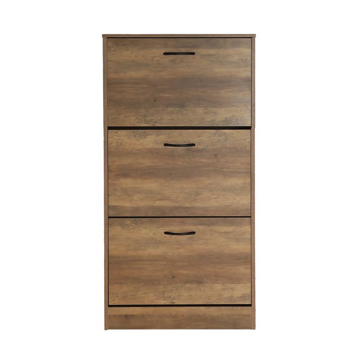 DM wooden shoe rack in brown color, measuring 60x24x116cm for wholesale by B&B