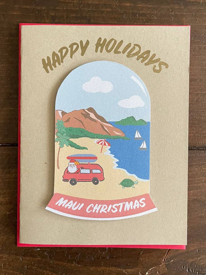 Carte de Noël 3D Boule à neige Hawaii Maui pour la vente par Papermain