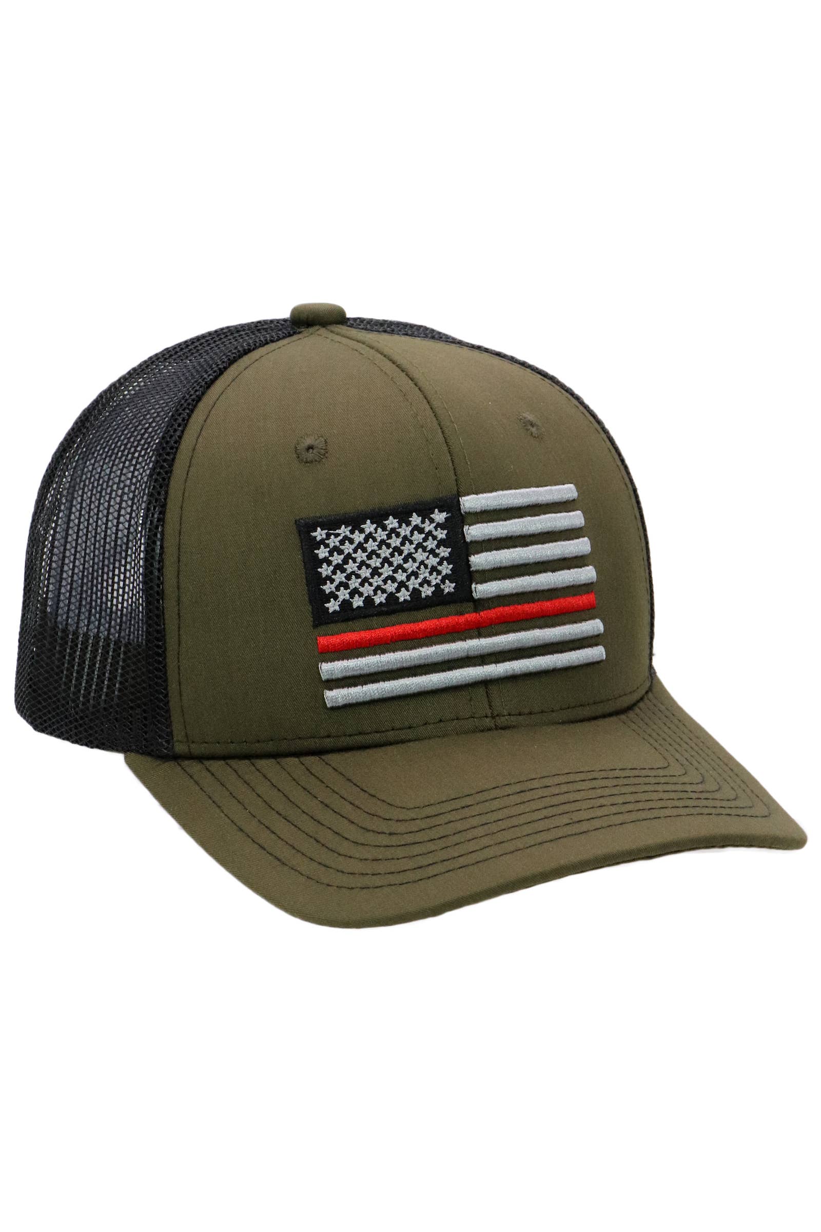 Cap Zone – Großhandel Trucker-Cap – Unisex – Feuerwehr Rote Linie Amerikanische Flagge Mesh Trucker Hut6