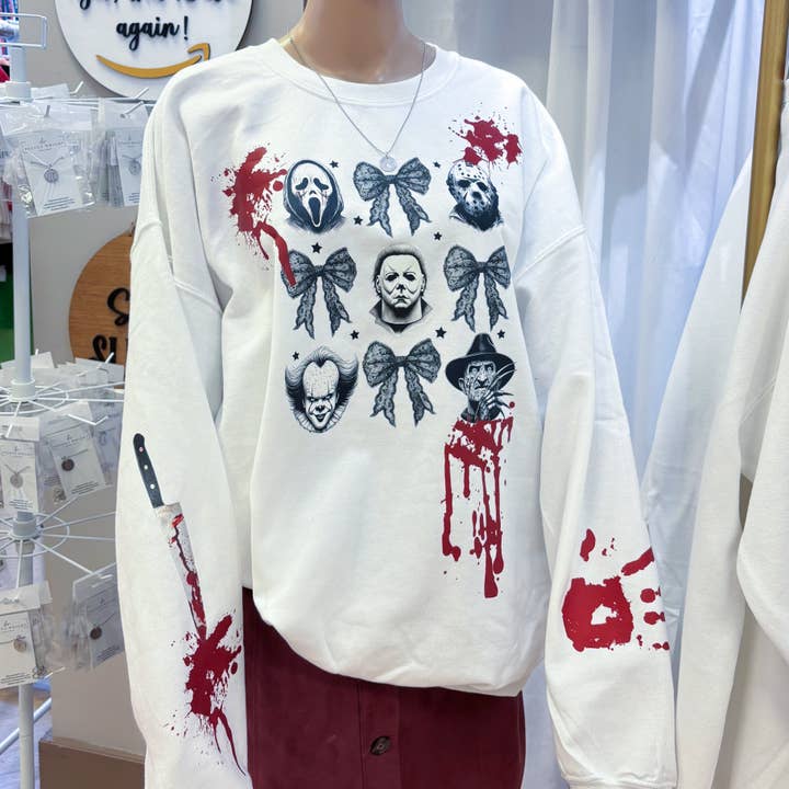 Halloween Blood Spatter Horror Friends Coquette Sweatshirt – Limited Edition for wholesale by Delena Wright Artisan Jewelry