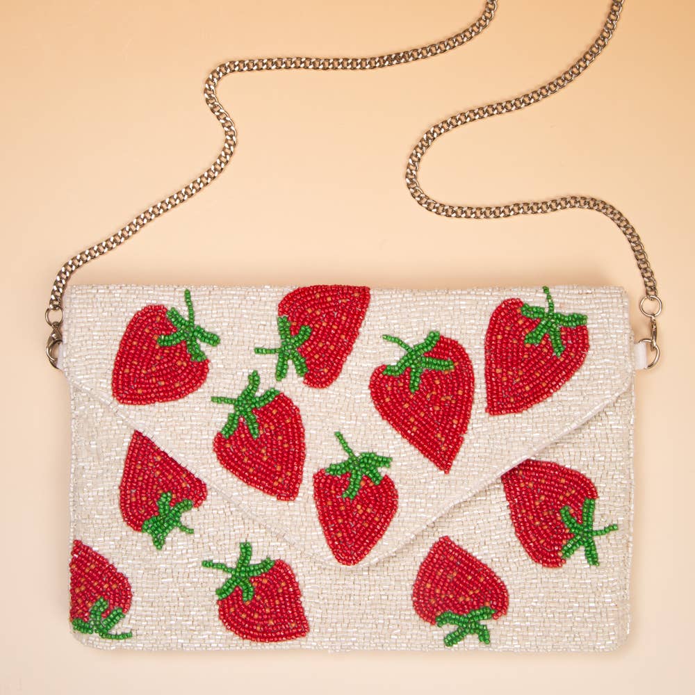 SP Sophia Collection - Wholesale Clutch Bag - Women's - Handmade Seed Bead Strawberry Clutch with Detachable Chain2