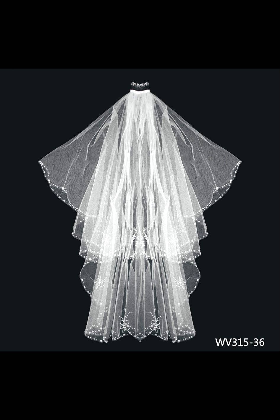 White Wedding Veil With Beads and Sequins WV315-36 for wholesale on Faire0