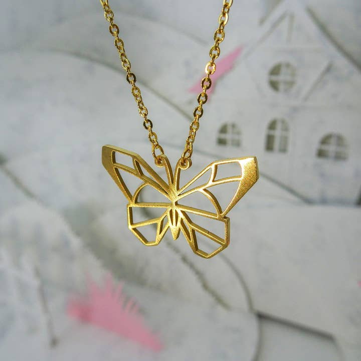 Butterfly Gold Origami Necklace for wholesale by La Menagerie