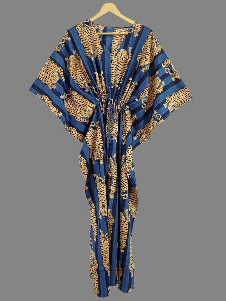 Handmade Cotton Nightwear Dress Tiger Print Kaftan for wholesale by Bhawana Handicrafts