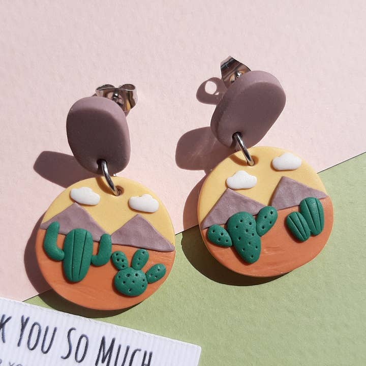 Kaktus Ørken Øreringe | Naturinspireret Smykker for engroshandel hos NoomCottageClay