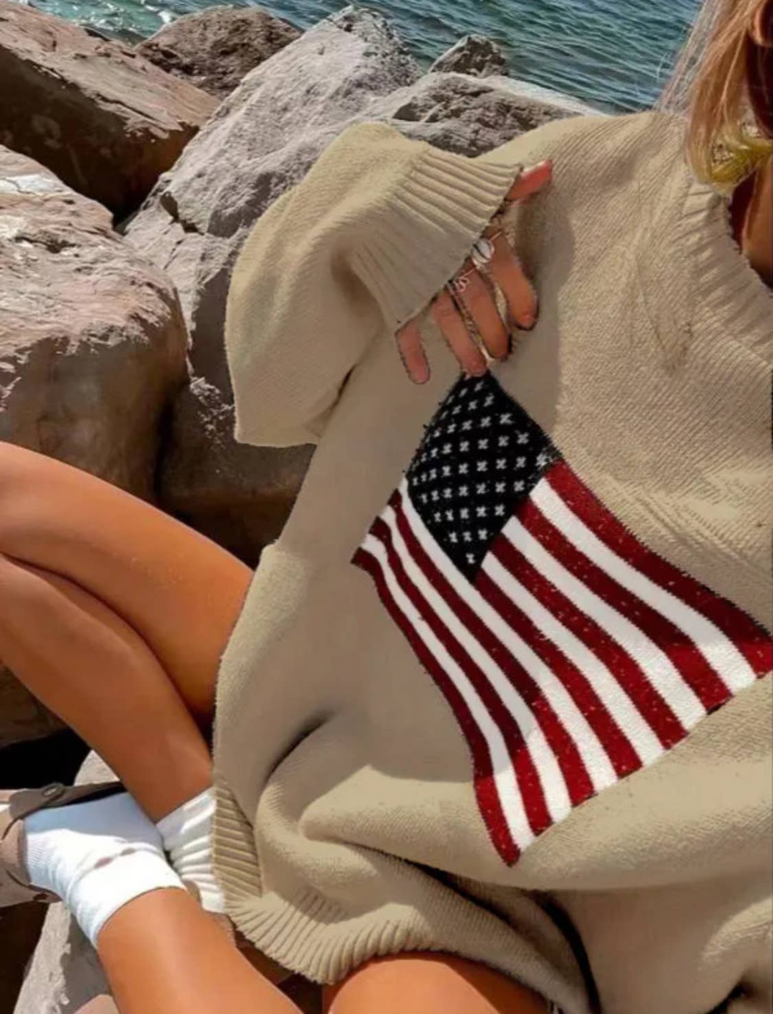 Serenity Collective - Wholesale Knit Sweater - Women's - USA Flag Sweater 1