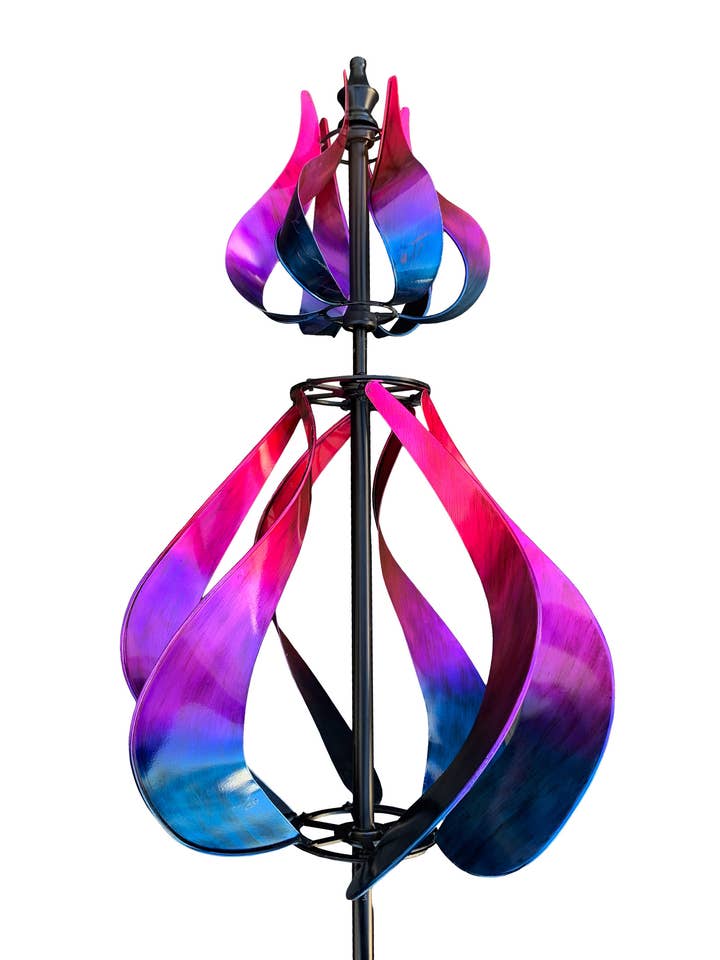 Metal Pink & Purple Flames Kinetic Wind Spinner Stake for wholesale by Continental Art Center