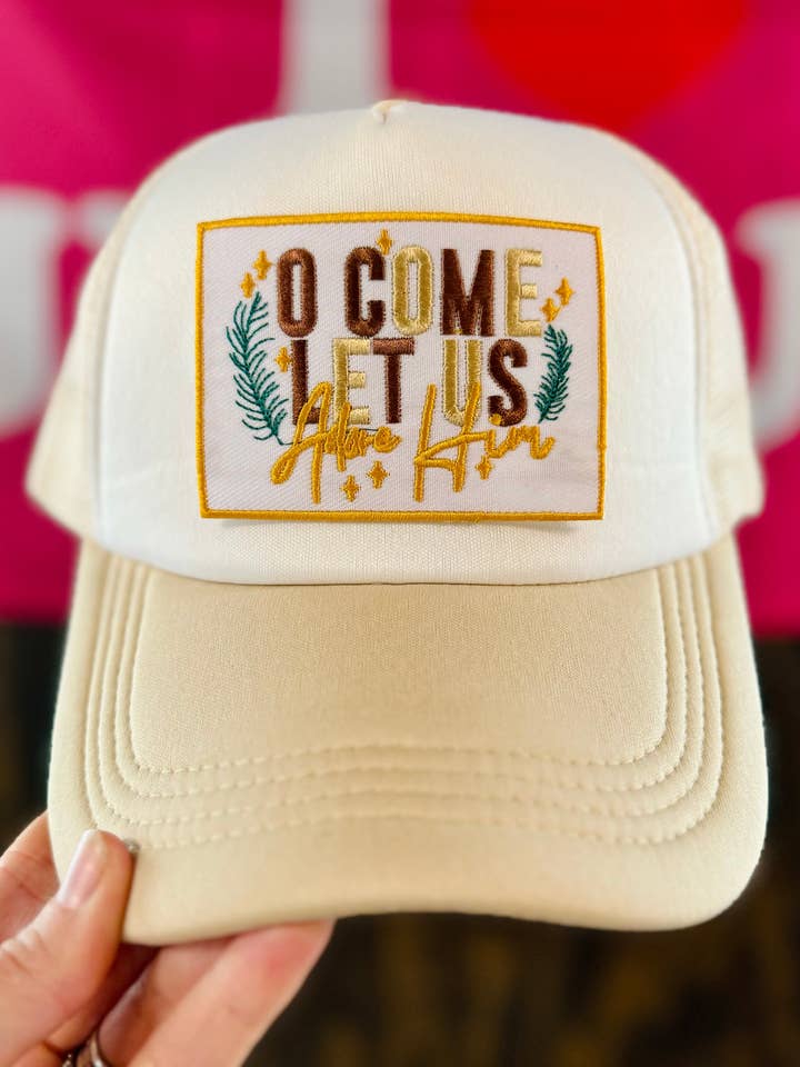 Casquette Trucker en Mousse avec Écusson Brodé "O Venez l'Adorer" pour la vente par Gospel Gear Co