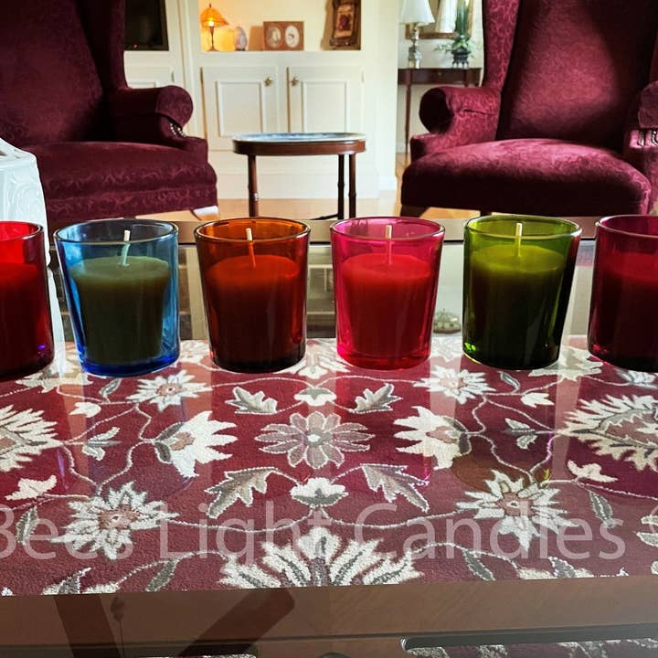 Bees Light Candles - Vente Bougeoirs - Porte-bougies votives en verre coloré avec ou sans bougies en cire d'abeille4