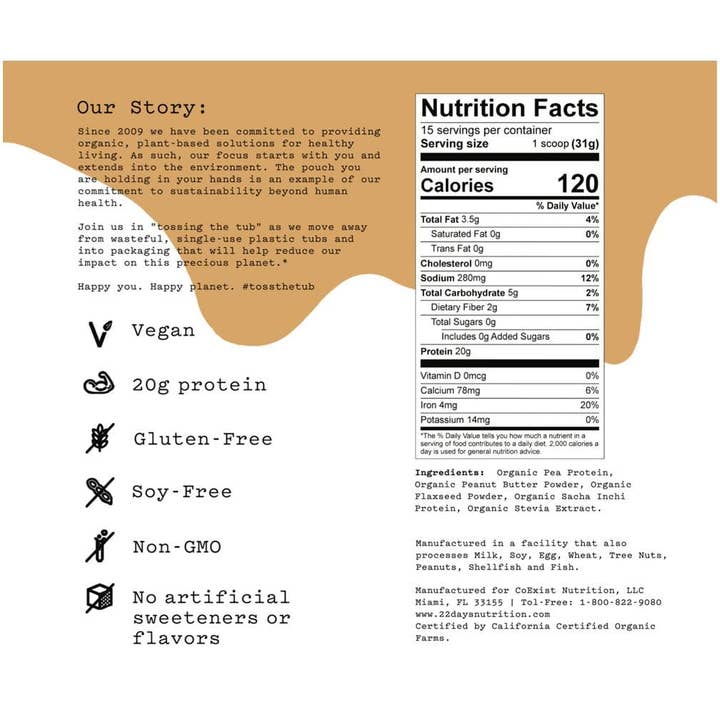 22 Days Nutrition - Vente Poudres protéinées/superaliments - Poudre de protéines végétales biologiques (20 g de protéines, faible teneur en glucides)23