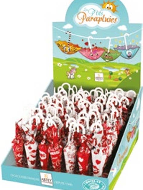 Abtey · 70 milk chocolate Valentine umbrellas, display box for wholesale by French Feast